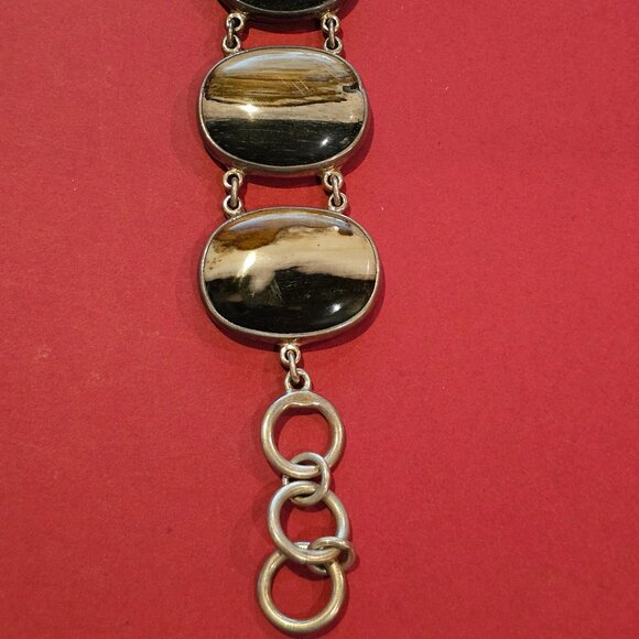 Petrified Palm Wood/Sterling Silver Bracelet and Pendant - Picture 5 of 15